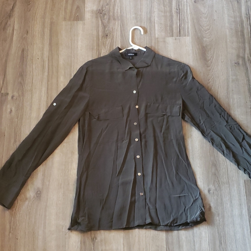 Express dark green button up top size medium